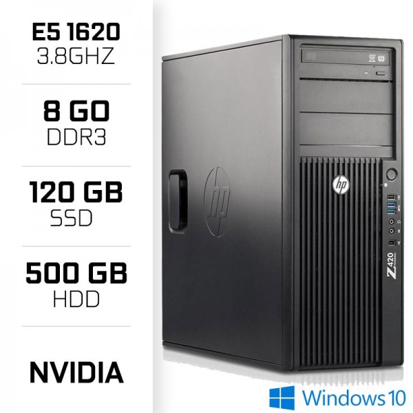 HP Z420 Workstation XEON E5-1620 3.8GHz - 8Go - SSD 120 - HDD 500GB PC Professionnels Hewlett-Packard, Ultra Pc Gamer Maroc