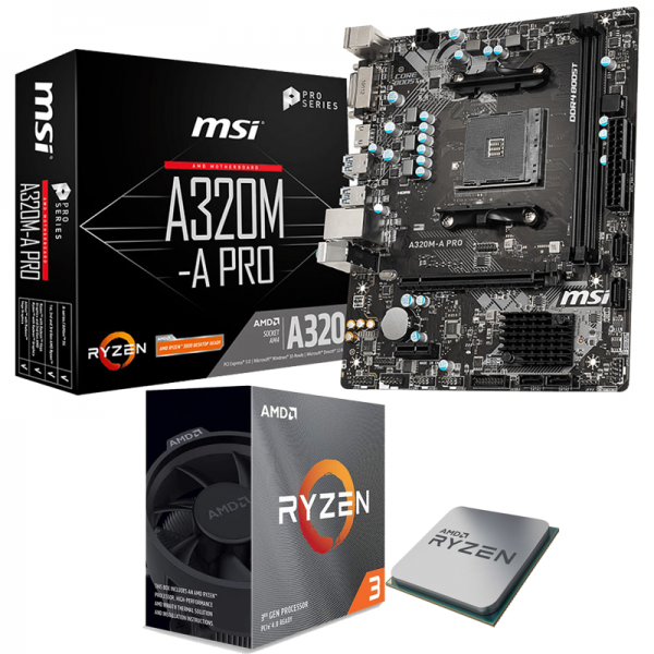 BUNDLE AMD Ryzen 3 3100 Wraith Stealth + MSI A320M-A PRO MAX Processeurs , Ultra Pc Gamer Maroc