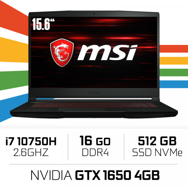 MSI GF63 10SCXR (THIN) i7-10750H/16GB/512GB SSD/GTX1650 MAX Q 4GB/15.6'' PC Portables Gamer MSI, Ultra Pc Gamer Maroc