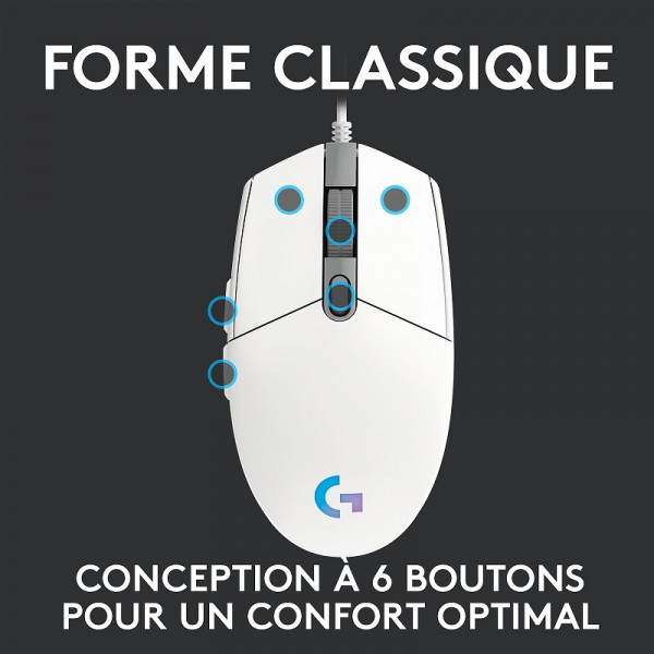 Logitech G G203 LightSync (Blanc) Souris Logitech, Ultra Pc Gamer Maroc