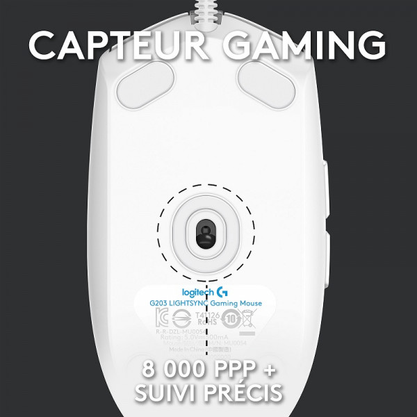 Logitech G G203 LightSync (Blanc) Souris Logitech, Ultra Pc Gamer Maroc