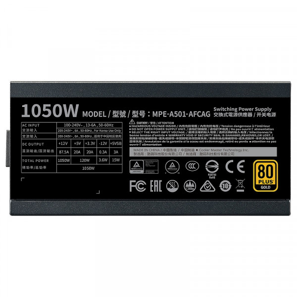 Cooler Master MWE Gold 1050 Full Modular V2 80PLUS GOLD 1050W Alimentations PC Cooler Master, Ultra Pc Gamer Maroc