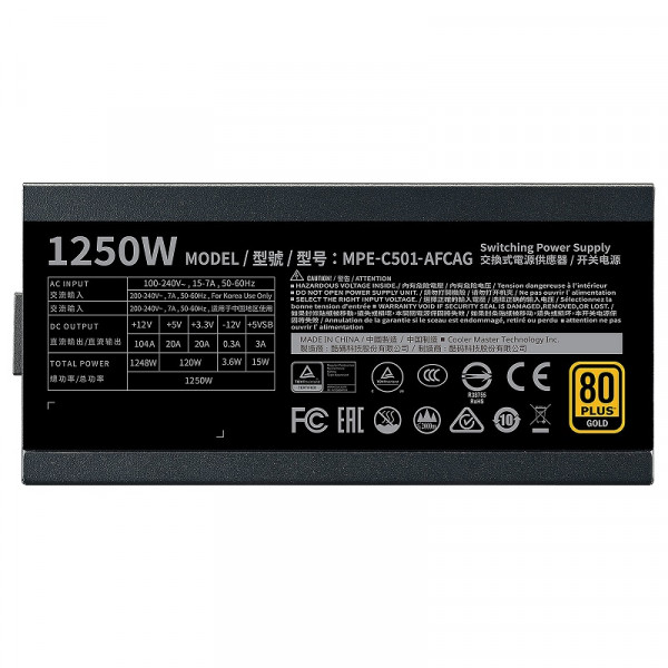 Cooler Master MWE Gold 1250 Full Modular V2 80PLUS GOLD 1250W Alimentations PC Cooler Master, Ultra Pc Gamer Maroc