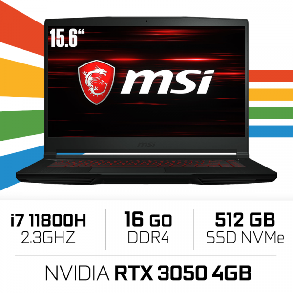 MSI GF63 11UC-446XES (THIN) i7-11800H/16GB/512GB SSD/RTX3050 4GB/15.6'' PC Portables Gamer MSI, Ultra Pc Gamer Maroc