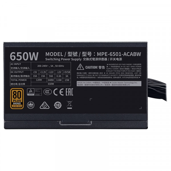 Cooler Master MWE 80PLUS Bronze 650W V2 Alimentations PC Cooler Master, Ultra Pc Gamer Maroc