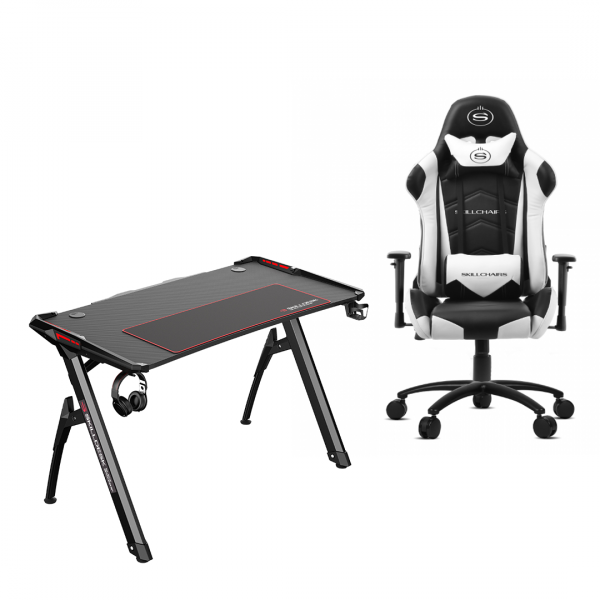 Bundle SKILLDESK BLACK SPACESHIP RGB + SKILLCHAIRS Adventure Series WHITE Chaise&Bureau SKILLCHAIRS, Ultra Pc Gamer Maroc