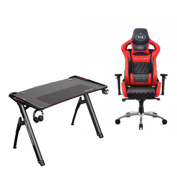 Bundle SKILLDESK BLACK SPACESHIP RGB + SKILLCHAIRS Throne Series RED Chaise&Bureau SKILLCHAIRS, Ultra Pc Gamer Maroc