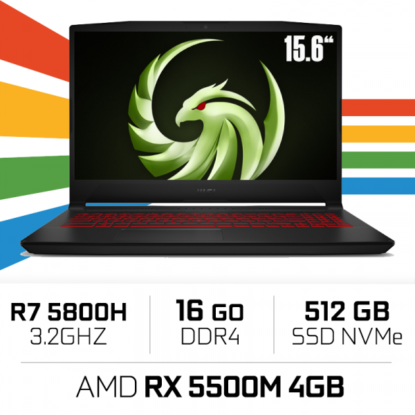 MSI Bravo 15 B5DD-299XMA Ryzen R7-5800H/16GB/512GB SSD/RX 5500M 4GB/15.6'' BTS PC Portables Gamer MSI, Ultra Pc Gamer Maroc