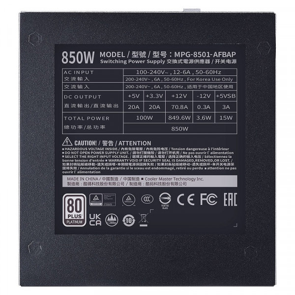 Cooler Master XG850 80PLUS Platinum 850W Alimentations PC Cooler Master, Ultra Pc Gamer Maroc