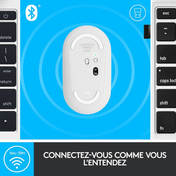 Logitech Pebble M350 (Blanc) Souris Logitech, Ultra Pc Gamer Maroc