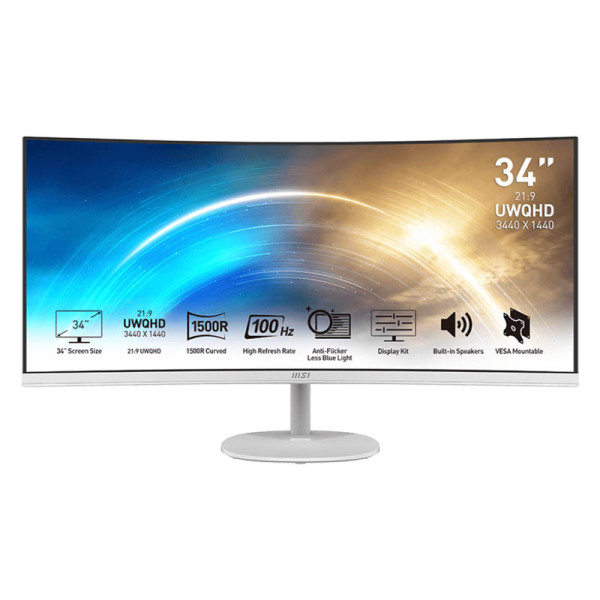 MSI PRO MP341CQW 34" 100Hz Freesync White Moniteurs MSI, Ultra Pc Gamer Maroc