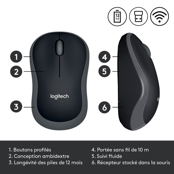 Logitech Wireless Mouse M185 (Gris) Souris Logitech, Ultra Pc Gamer Maroc