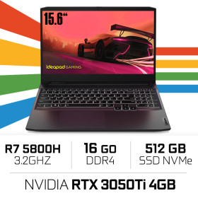 Lenovo IdeaPad Gaming 3 15ACH6 AMD Ryzen 7 5800H/16GB/512GB SSD/RTX3050Ti 4GB/15.6'' 144Hz PC Portables Gamer Lenovo, Ultra P...