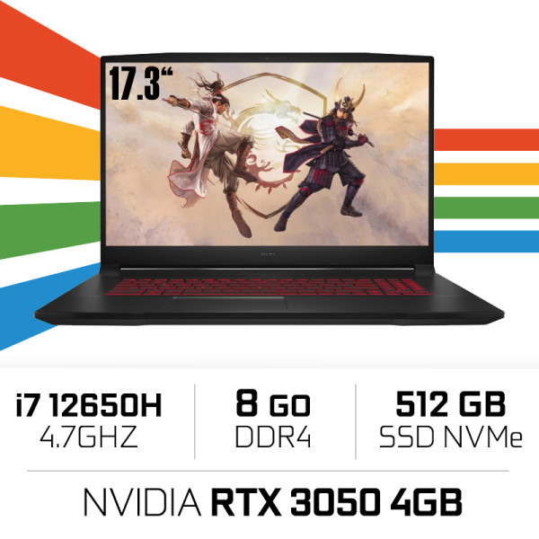 MSI KATANA GF76 12UC-414XPL i7-12650H/8 Go/512 Go SSD/RTX3050 /17,3" FHD 144 Hz PC Portables Gamer MSI, Ultra Pc Gamer Maroc