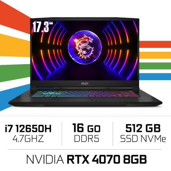 MSI Katana 17 B12VGK-408 i7-12650H/16 Go/512 Go SSD/RTX4070/17,3" 144 Hz PC Portables Gamer MSI, Ultra Pc Gamer Maroc