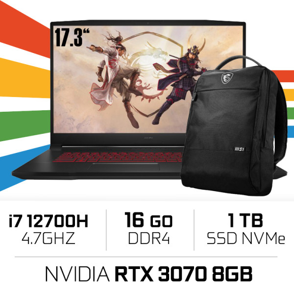MSI GF76 Katana 12UG i7-12700H/16GB/1TB SSD/RTX3070 8GB/17.3'' 144Hz Win11 BTS PC Portables Gamer MSI, Ultra Pc Gamer Maroc
