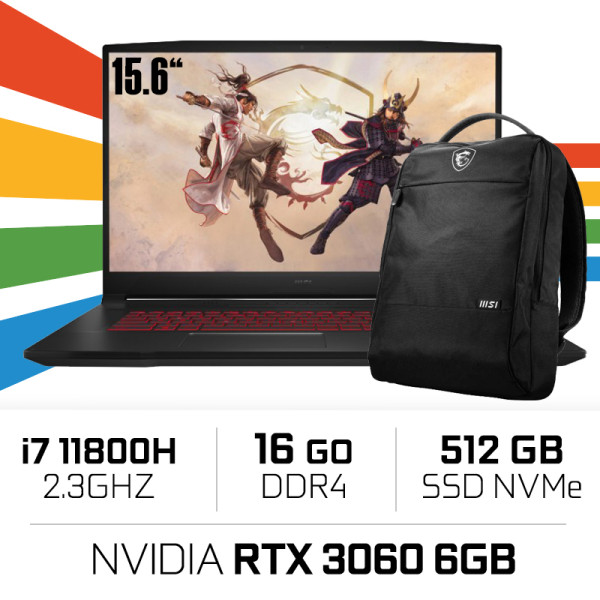 MSI Katana GF66 11UE i7-11800H/16GB/512GB SSD/RTX3060 6GB/15.6'' 144Hz W11 BTS PC Portables Gamer MSI, Ultra Pc Gamer Maroc