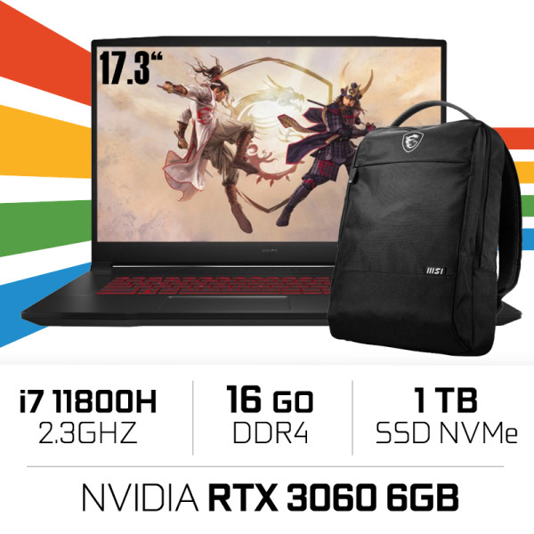 MSI GF76 Katana 11UE i7-11800H/16GB/1TB SSD/RTX3060 6GB/17.3'' 144Hz W11 BTS PC Portables Gamer MSI, Ultra Pc Gamer Maroc