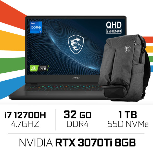 MSI Vector GP66 12UGS i7-12700H/32GB/1TB SSD/RTX3070 Ti 8GB/15.6'' 165Hz W11 BTS PC Portables Gamer MSI, Ultra Pc Gamer Maroc