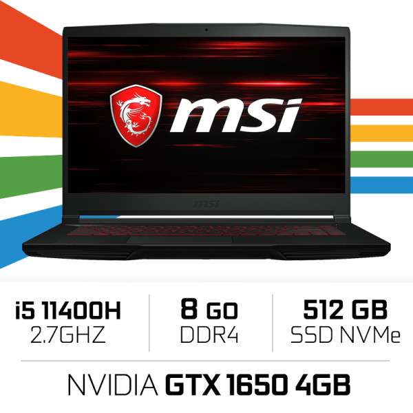 MSI GF63 11SC (THIN) i5-11400H/8GB/512GB SSD/GTX1650 4GB/15.6'' Win11 PC Portables Gamer MSI, Ultra Pc Gamer Maroc