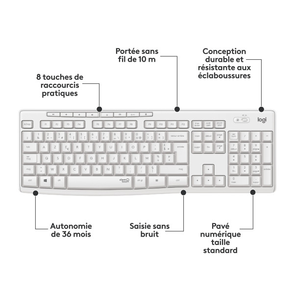 Logitech MK295 (Blanc) Kits claviers/souris Logitech, Ultra Pc Gamer Maroc