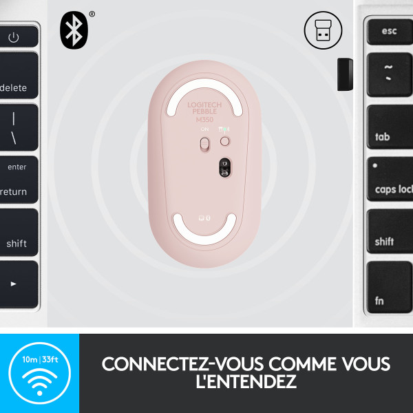 Logitech Pebble M350 (Rose) Souris Logitech, Ultra Pc Gamer Maroc