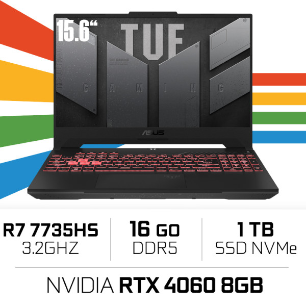 ASUS TUF GAMING A15 TUF507NV AMD Ryzen R7 7735HS/16GB/1TB SSD/RTX4060 8GB/15.6'' 144Hz PC Portables Gamer ASUS, Ultra Pc Game...