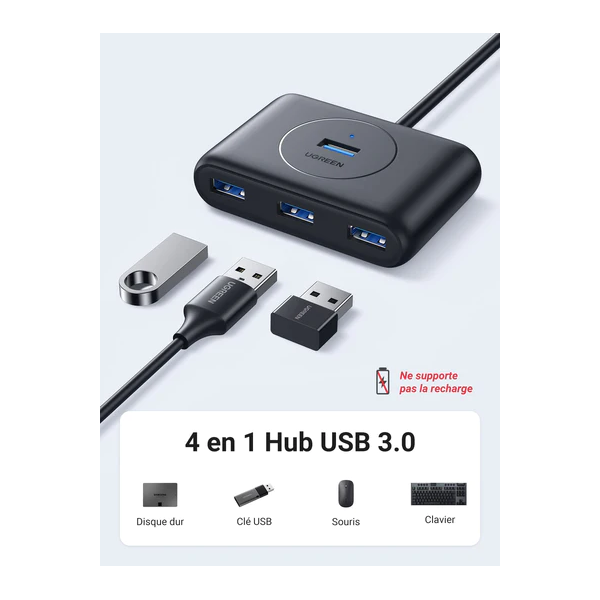 Ugreen HUB USB 3.0 to 4 x USB 3.0 1M Connectique UGREEN, Ultra Pc Gamer Maroc
