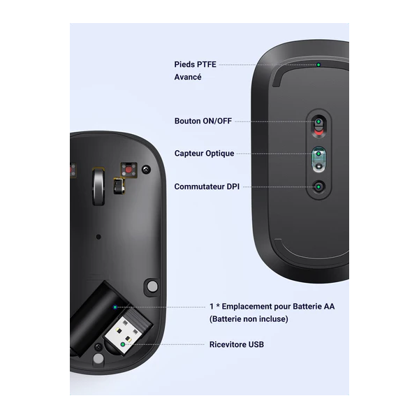 Ugreen Souris sans fil 2,4Ghz/10M Noir (90372) Souris UGREEN, Ultra Pc Gamer Maroc