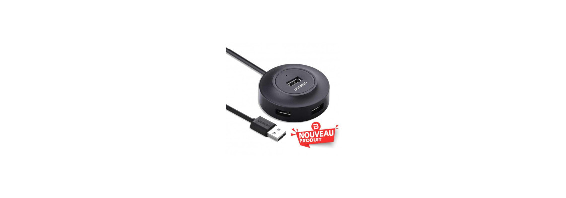 Ugreen 20277 - USB 2.0 Hub 4 Porte per Cellulari, ebooks, Tablets, Tastiera, Mouse e Lettori di Carte, Nero