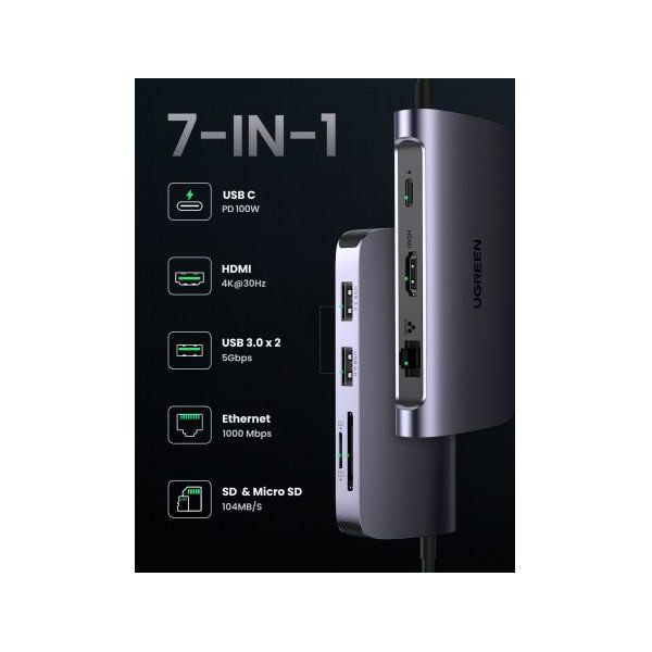 Ugreen Station d'accueil USB-C 7 en 1(50852) Connectique UGREEN, Ultra Pc Gamer Maroc