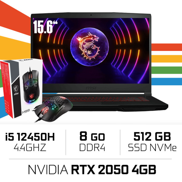 MSI GF63 12UCX THIN i5-12650H/8GB/512GB SSD/RTX2050 4GB/15.6'' Win11 PC Portables Gamer MSI, Ultra Pc Gamer Maroc