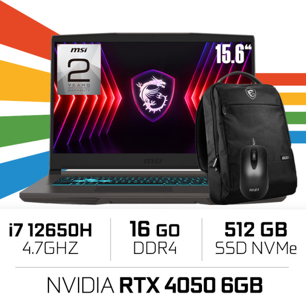 MSI Thin B12VE i7-12650H/16GB DDR4/512GB SSD/RTX4050 6GB/15.6'' 144Hz PC Portables Gamer MSI, Ultra Pc Gamer Maroc