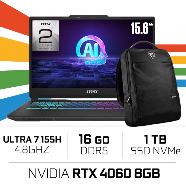 MSI CYBORG 15 AI-A1VFK ULTRA 7-155H /16GB DDR5/1TB SSD/RTX4060 8GB/15.6'' 144Hz PC Portables Gamer MSI, Ultra Pc Gamer Maroc