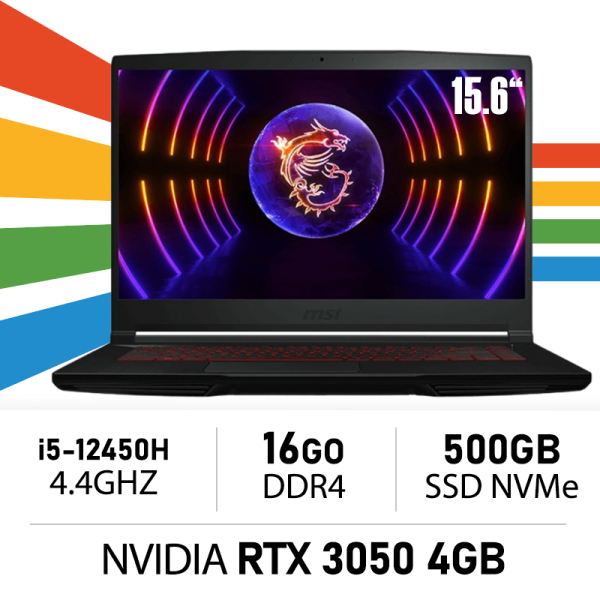 MSI Thin GF63 12UC i5-12450H 16GB 500GB NVMe RTX 3050 4GB 15.6" FHD 144Hz IPS PC Portables Gamer MSI, Ultra Pc Gamer Maroc