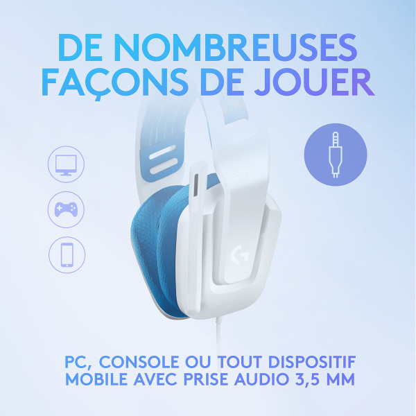 Logitech G G335 (Blanc) Casques Logitech, Ultra Pc Gamer Maroc