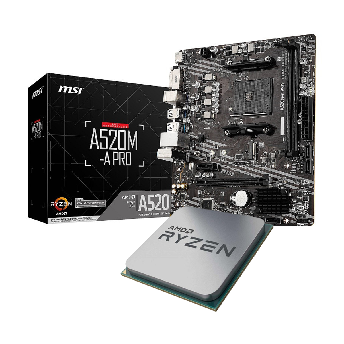 MSI A520M-A PRO + Ryzen 5 5500 セット AMD Ryzen 5 5600 (T) + MSI A520M-A PRO AM4 microATX Motherboard