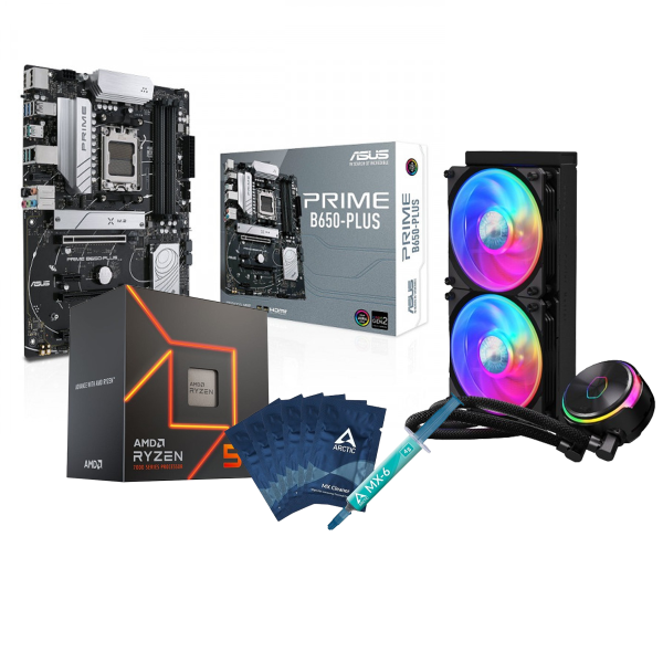 AMD Ryzen 5 7600 Wraith Stealth (3.8 GHz / 5.1 GHz) + ASUS PRIME B650-PLUS + Arctic MX-6 (4 grammes) + MX Cleaner Accueil Ult...