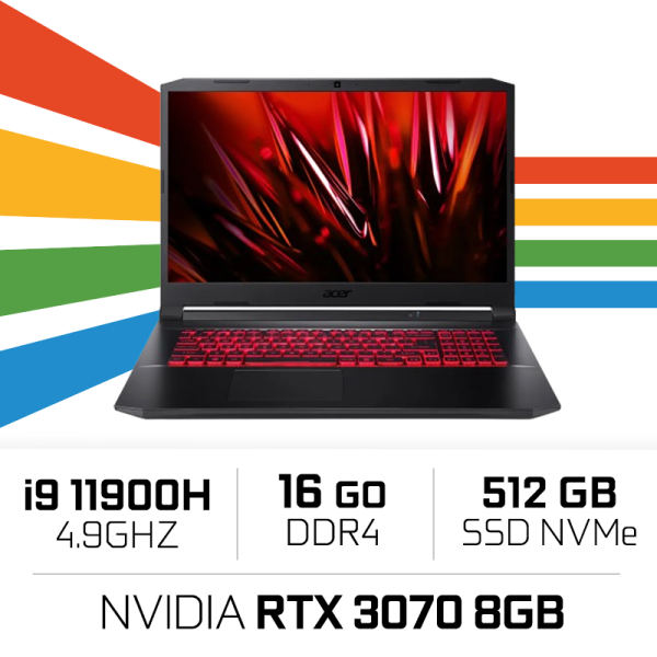 Acer Nitro 5 AN517-54-98YU i9 11900H/16GB/512GB SSD/RTX3070 8GB/17.3'' 144Hz IPS PC Portables Gamer Acer, Ultra Pc Gamer Maroc