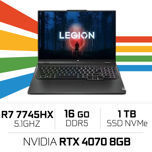 Lenovo Legion Pro 5 16ARX8 R7 7745HX/16GB/1TB SSD/RTX4070/16'' 240Hz PC Portables Gamer Lenovo, Ultra Pc Gamer Maroc