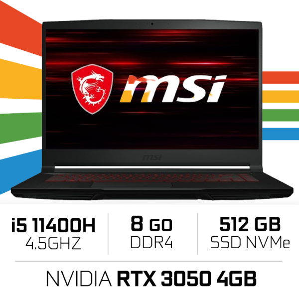 MSI GF63 THIN i5-11400H/8GB/512GB SSD/RTX3050 4GB/15.6'' 144Hz PC Portables Gamer MSI, Ultra Pc Gamer Maroc