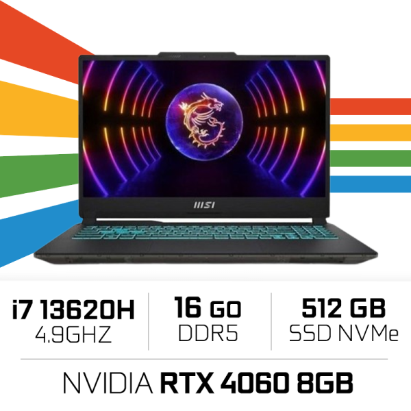 MSI CYBORG 15 A13VF-828XES i7 13620H/16GB DDR5/512GB/RTX4060 8GB 15.6" 144Hz IPS PC Portables Gamer MSI, Ultra Pc Gamer Maroc