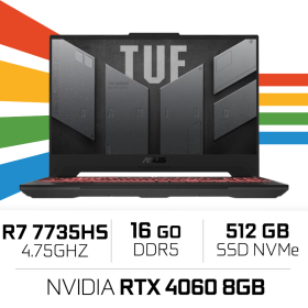 ASUS TUF GAMING A15 TUF507NV-LP018 AMD Ryzen R7 7735HS/16GB/512GB SSD/RTX4060 8GB/15.6'' 144Hz PC Portables Gamer ASUS, Ultra...