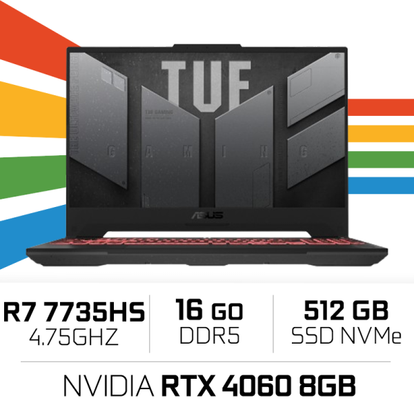 ASUS TUF GAMING A15 TUF507NV-LP018 AMD Ryzen R7 7735HS/16GB/512GB SSD/RTX4060 8GB/15.6'' 144Hz PC Portables Gamer ASUS, Ultra...