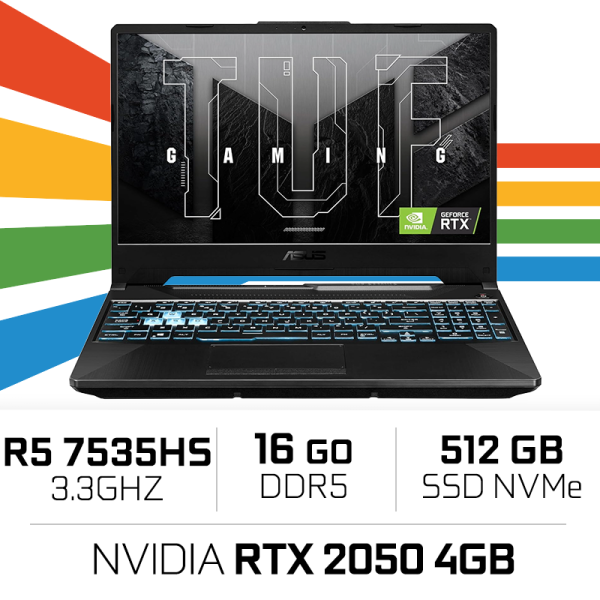 ASUS TUF Gaming AMD Ryzen 5 7535HS/16GB DDR5/512GB SSD/RTX2050 4GB/15.6'' 144Hz PC Portables Gamer ASUS, Ultra Pc Gamer Maroc