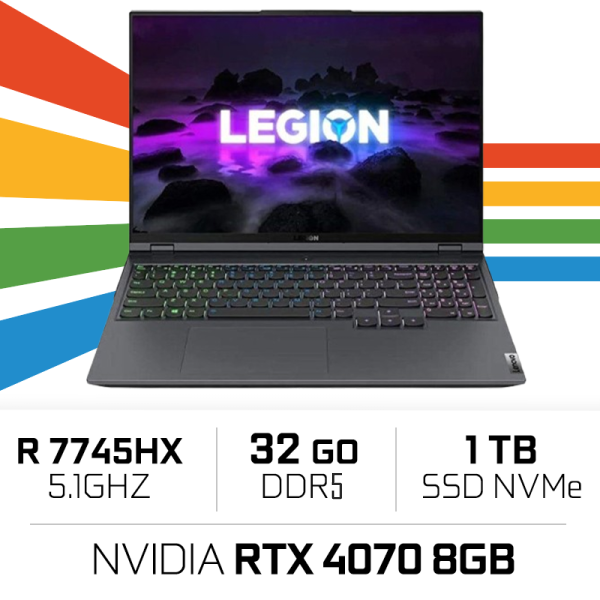 Lenovo Legion Pro 5 16ARX8 R7 7745HX/32GB/1TB SSD/RTX4070/16'' 240Hz PC Portables Gamer Lenovo, Ultra Pc Gamer Maroc