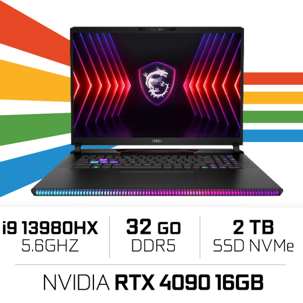 MSI Raider GE78HX 13VI i9-13980HX/32GB/2TB SSD/RTX4090 16GB/ 17" 240Hz IPS PC Portables Gamer MSI, Ultra Pc Gamer Maroc