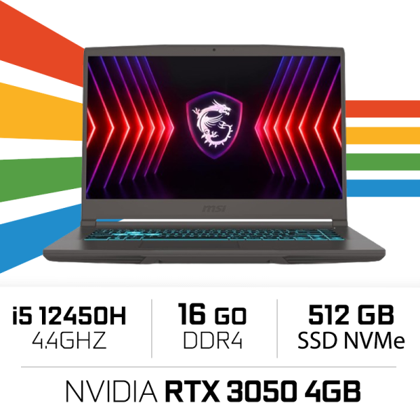 MSI Thin 15 B12UC i5-12450H/16GB/512GB SSD/RTX3050 4GB/15.6'' PC Portables Gamer MSI, Ultra Pc Gamer Maroc