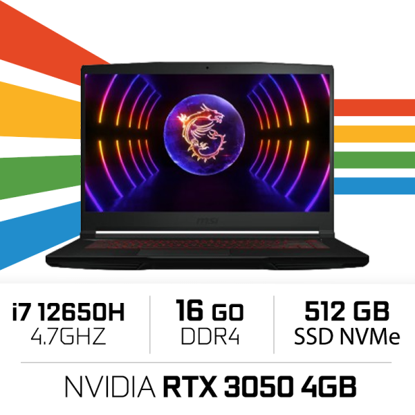 MSI Thin GF63 12UC i7-12650H/16GB/512GB SSD/RTX3050 4GB/15.6'' PC Portables Gamer MSI, Ultra Pc Gamer Maroc