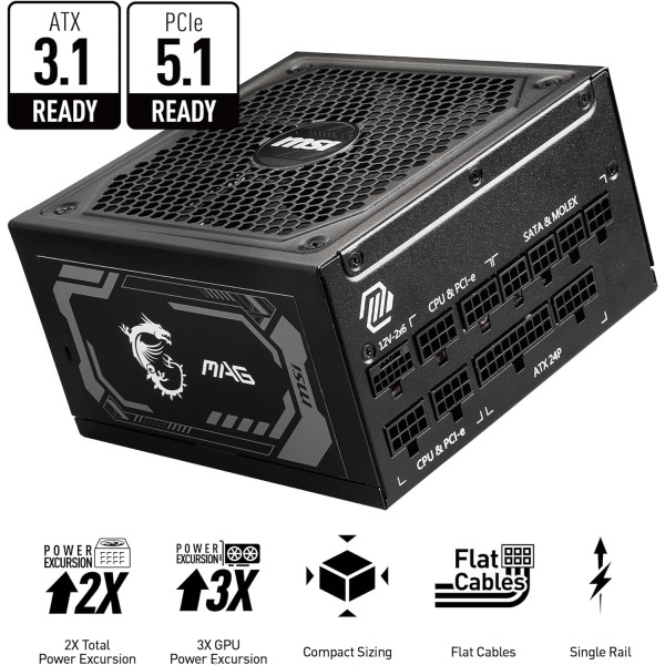 MSI MAG A1250GL PCIE5 80PLUS Gold 1250W Alimentations PC MSI, Ultra Pc Gamer Maroc